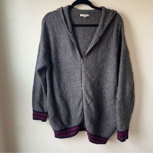 American Eagle Outfitters Gray Zip-Up Sweater with Red Trim